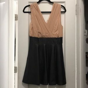 Sexy two Tone Dress w Attached Faux Leather Skirt